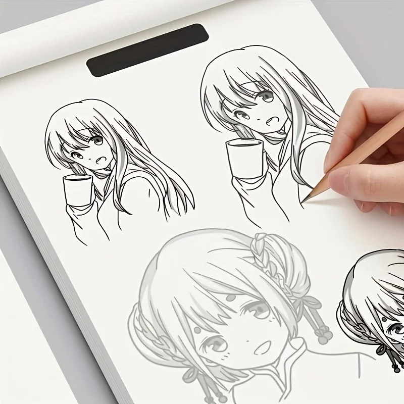 Livro de desenho de arte em linha de personagens de anime para iniciantes – 48 páginas de contos simples desenhados à mão para rastreamento e prática