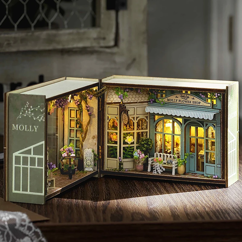Mini casa de boneca diy pequena casa 3d quebra-cabeça montagem modelo de construção brinquedos casa decoração do quarto com móveis luzes led presentes