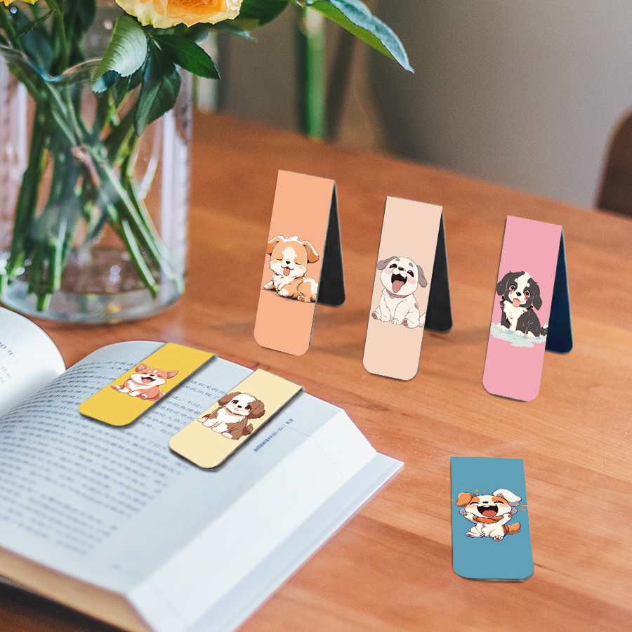 漫画の子犬の磁気ブックマーク 12 個: 教師と生徒用のカラフルなペーパークリップページマーカー