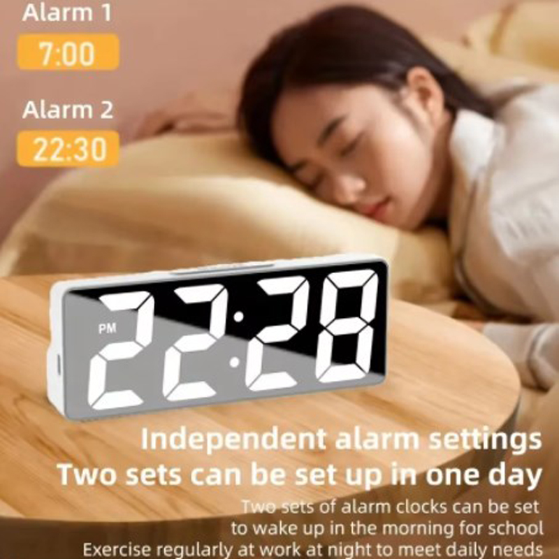 Multi-função despertador digital temperatura data alarme snooze controle de som modo noturno relógio de mesa 12/24h led
