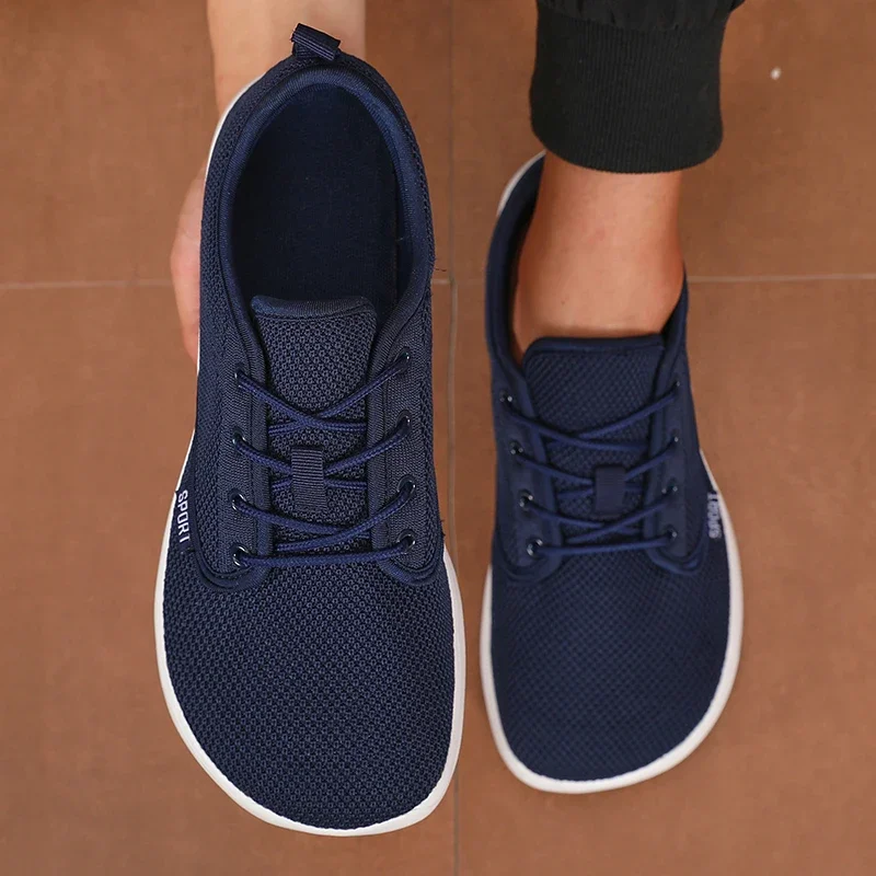 Herren-Schuhe mit breiter Zehenpartie, atmungsaktives gestricktes Mesh, bequeme Barfußschuhe, lässig, vielseitig, weiche Sohle, breite, letzte Schuhe, Wanderschuhe