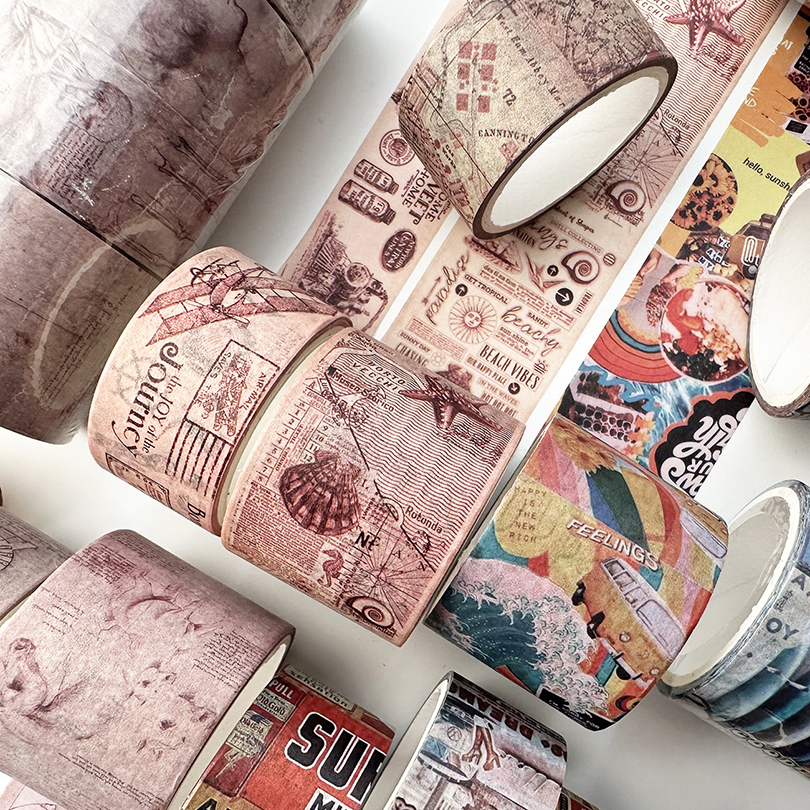 4Pcs Retro Washi Tapes Scrapbooking Map Decorative Adhesive Tape Stationery Basic Masking Tape Journal Supplies Washi Tape Set