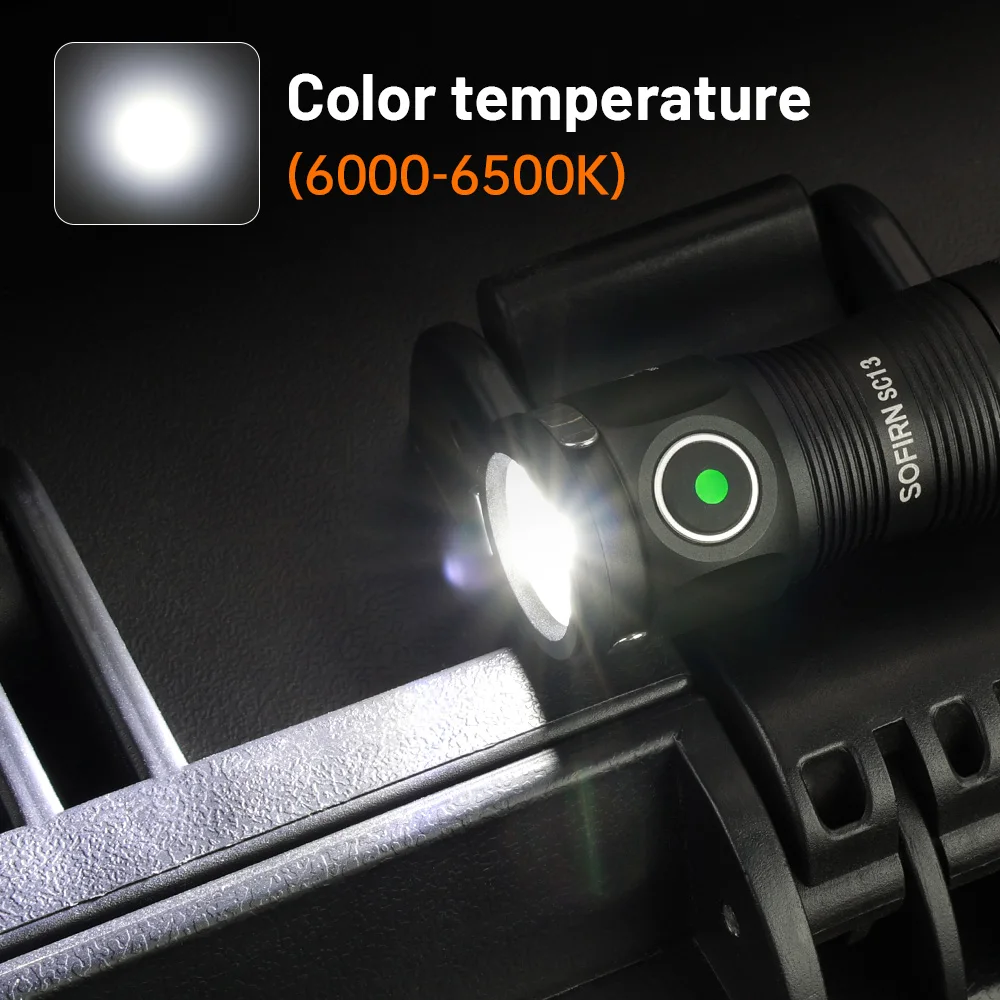 Sofirn SC13 Schwarz Grün SST40 LED 1300 lm Mini Taktische 18350 Taschenlampe 6000 K Schlüsselanhänger Notfall Taschenlampe