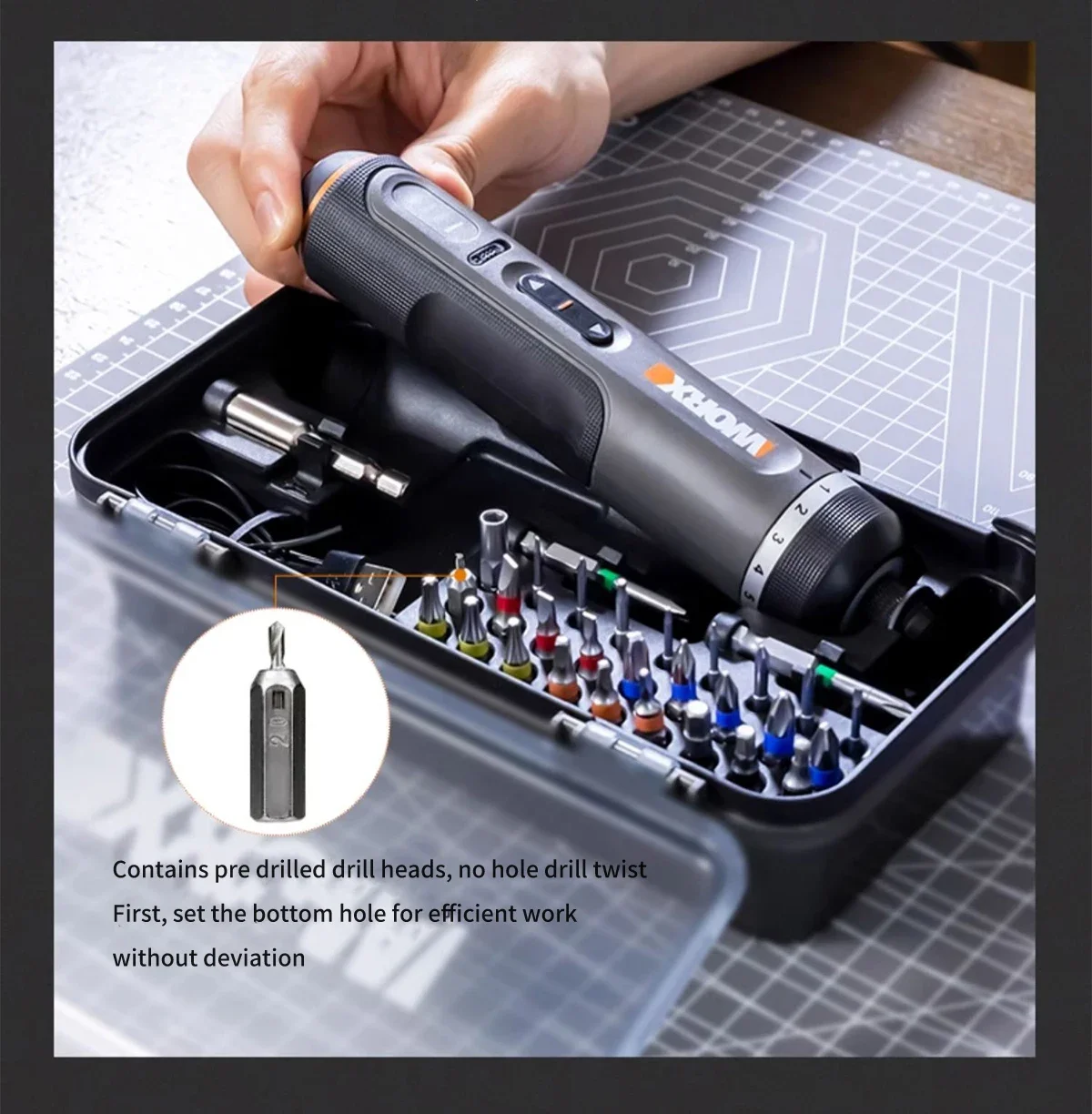 Worx 30 Bit Set Utensili elettrici WX242 Set di cacciaviti elettrici Smart Cordless Drill Cacciaviti USB Ricaricabile Maniglia 4V FAI DA TE