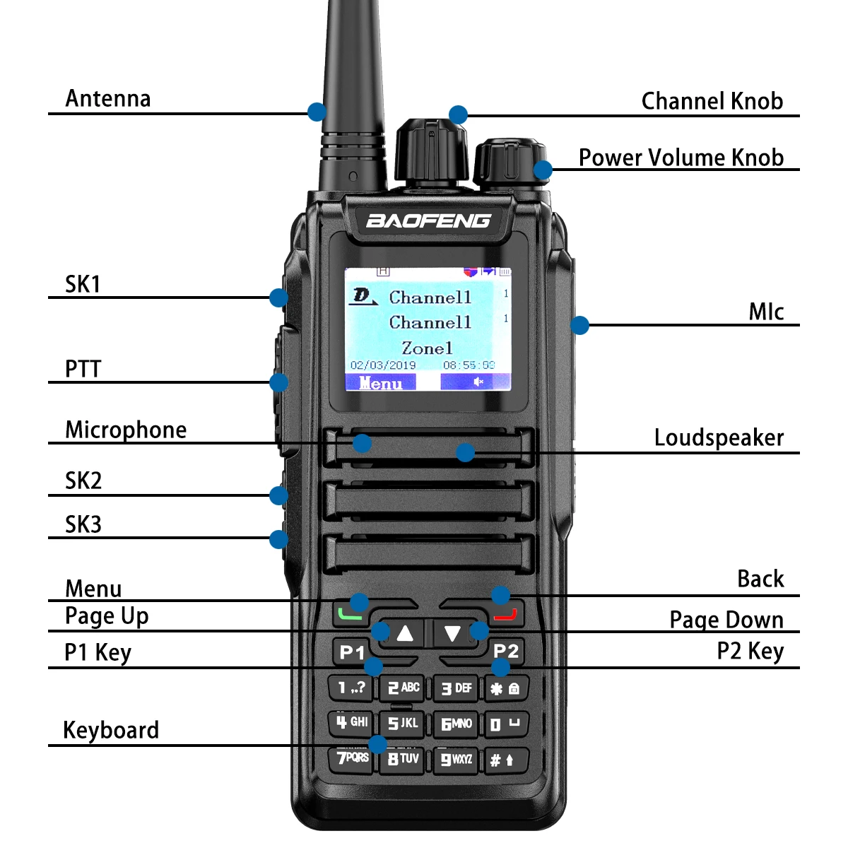 DM-1701 Dualband Dual Time Slot dmr/analoges Funkgerät, 3.000 Kanäle Amateurfunk/freies Programmier kabel, Ladegerät und ptt