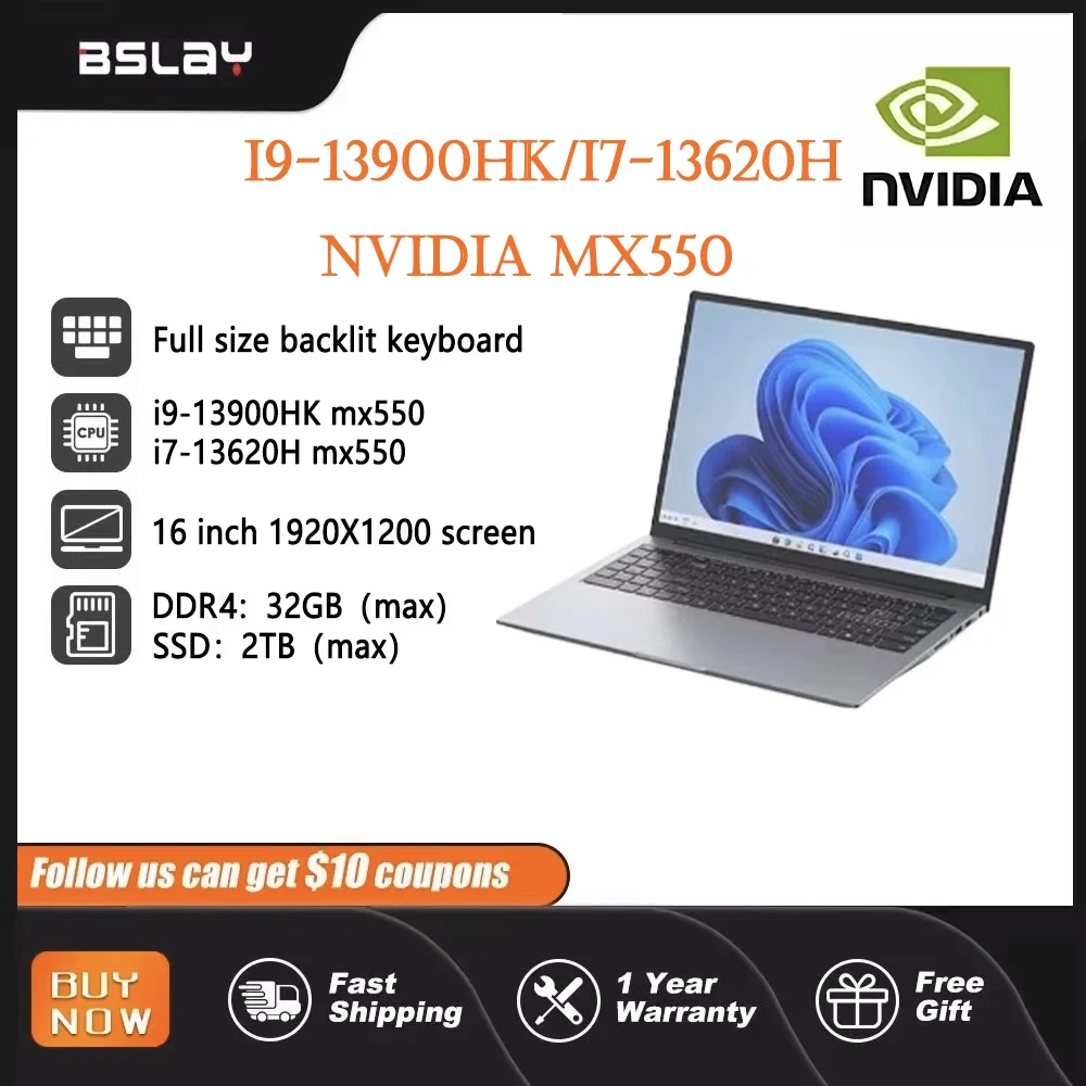 Laptop para jogos de 16 polegadas Intel Core i9-13900HK/i7-13620H NVIDIA MX550 4G 32GB DDR4 2TB SSD Window 11 14 Core 20 thread rede portátil
