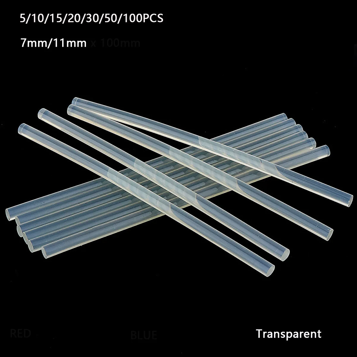 7mm / 11mm 5-100 unids/lote palos de pegamento de pistola de fusión en caliente transparentes para pistola de calor adhesivo herramientas de bricolaje accesorios de aleación de reparación