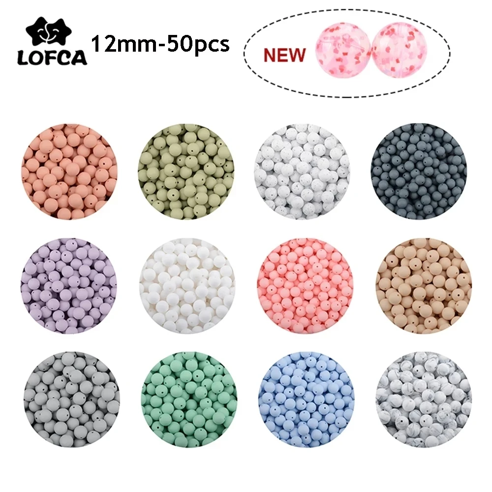 LOFCA 12mm 50 teile/los Perlen Food Grade Silikon Beißring Runde Perlen Baby Kautable Zahnen Perlen Silikon Beißring Für Diy