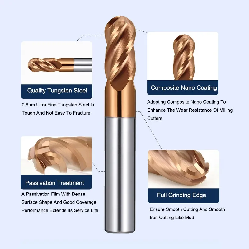 Shazam เครื่องกัดทังสเตนคาร์ไบด์4-ขลุ่ยเครื่องมือกัด CNC ขนาด R0.5-R6ที่0มม. HRC50/55/70สำหรับโรงงานผลิตวัสดุเหล็ก