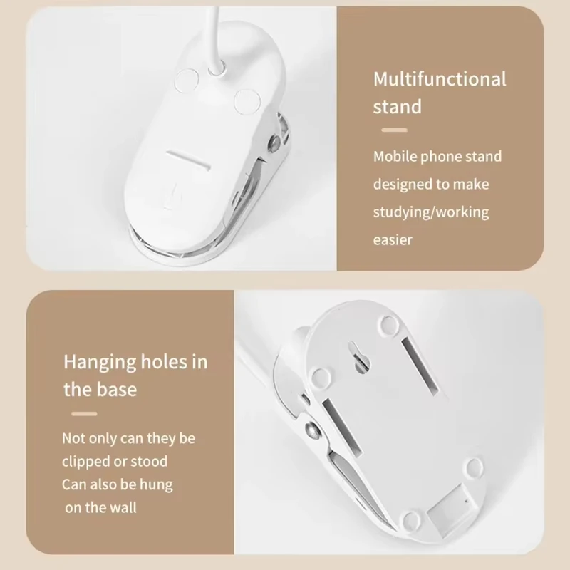 Lámpara LED portátil con Clip para mesa, lámpara de escritorio con Clip recargable por USB, luz nocturna de lectura para cama, luz táctil con 3 modos de atenuación, luz de protección ocular