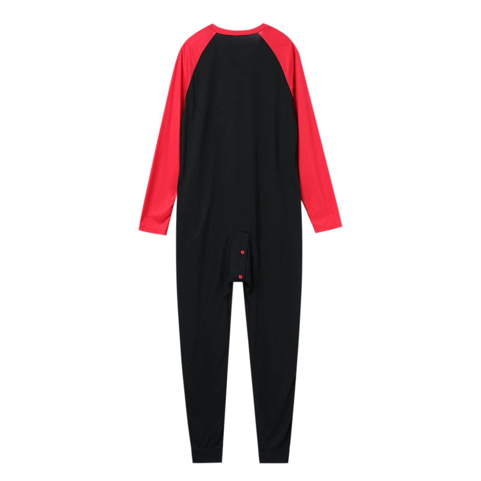Herren-Pyjama mit Knopfleiste, langärmelig, Rundhalsausschnitt, Farbblock-Overall, Nachtwäsche für Erwachsene