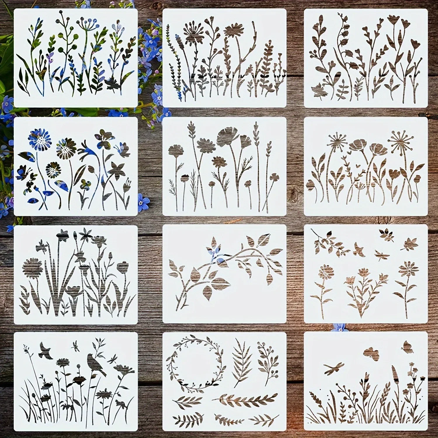 12 unids/set 12*15cm flores de primavera plantas DIY capas plantilla para pintura libro de recortes colorear relieve álbum plantilla decorativa