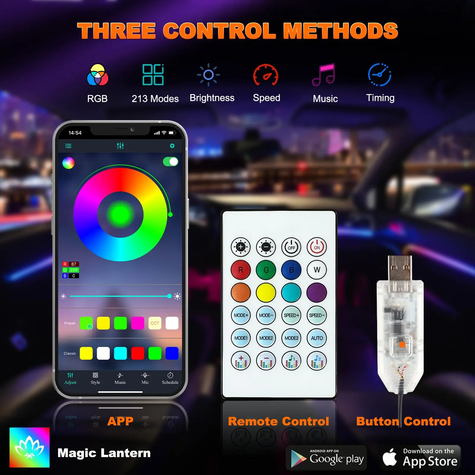 Éclairage ambiant de voiture au néon dynamique 2 en 1, bande lumineuse intérieure à LED en acrylique Dreamcolor, lampe décorative RVB pour les placements, modèle 3, Y, S, X