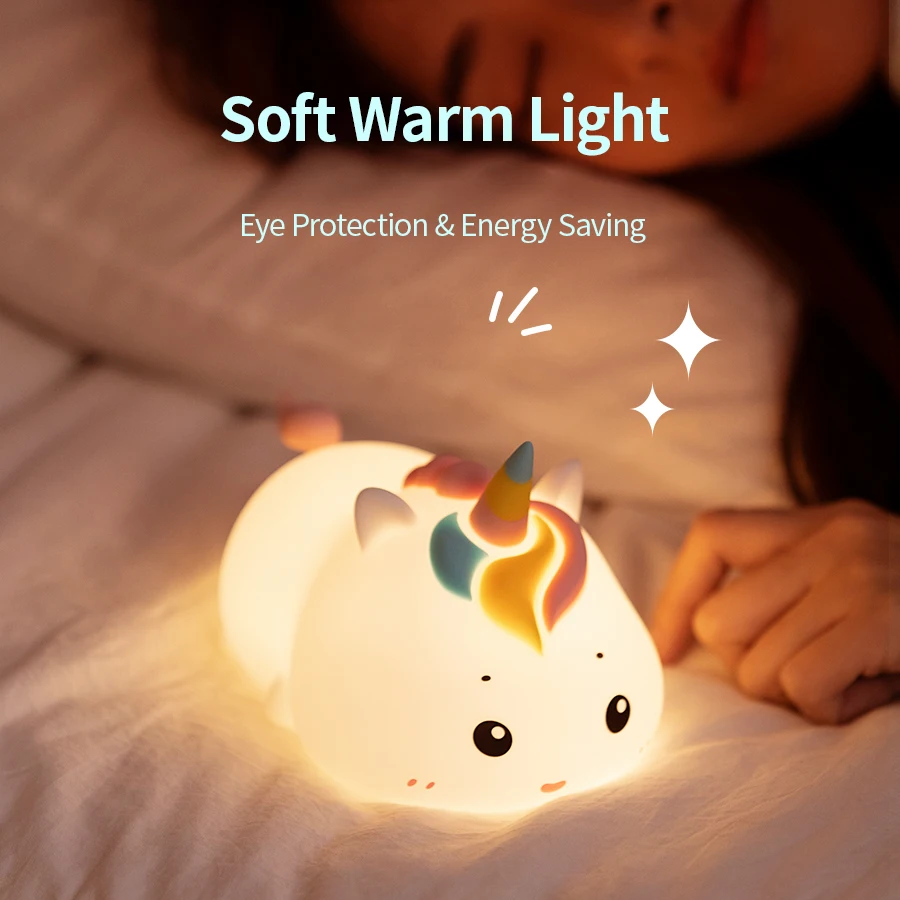 Lampe LED licorne Rechargeable en Silicone, lampe de nuit avec télécommande, intensité variable, lumière d'ambiance pour chevet, chambre à coucher, cadeau créatif