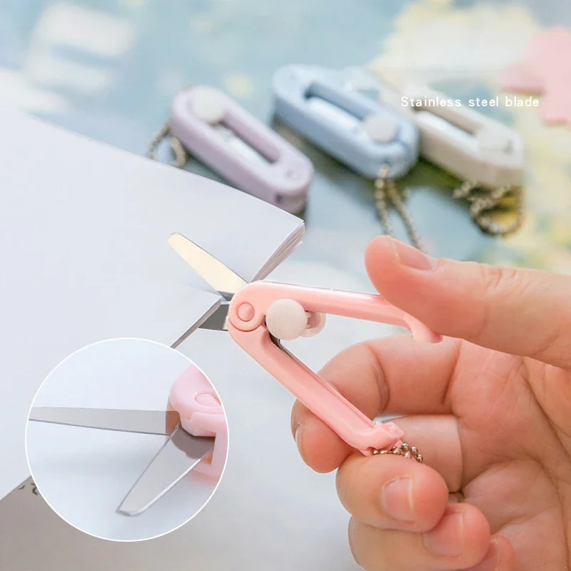 Cute Mini Portable Scissors Simple Folding Paper Cutter Student Stationery Scissor School Office Supplies Multifunction Keychain