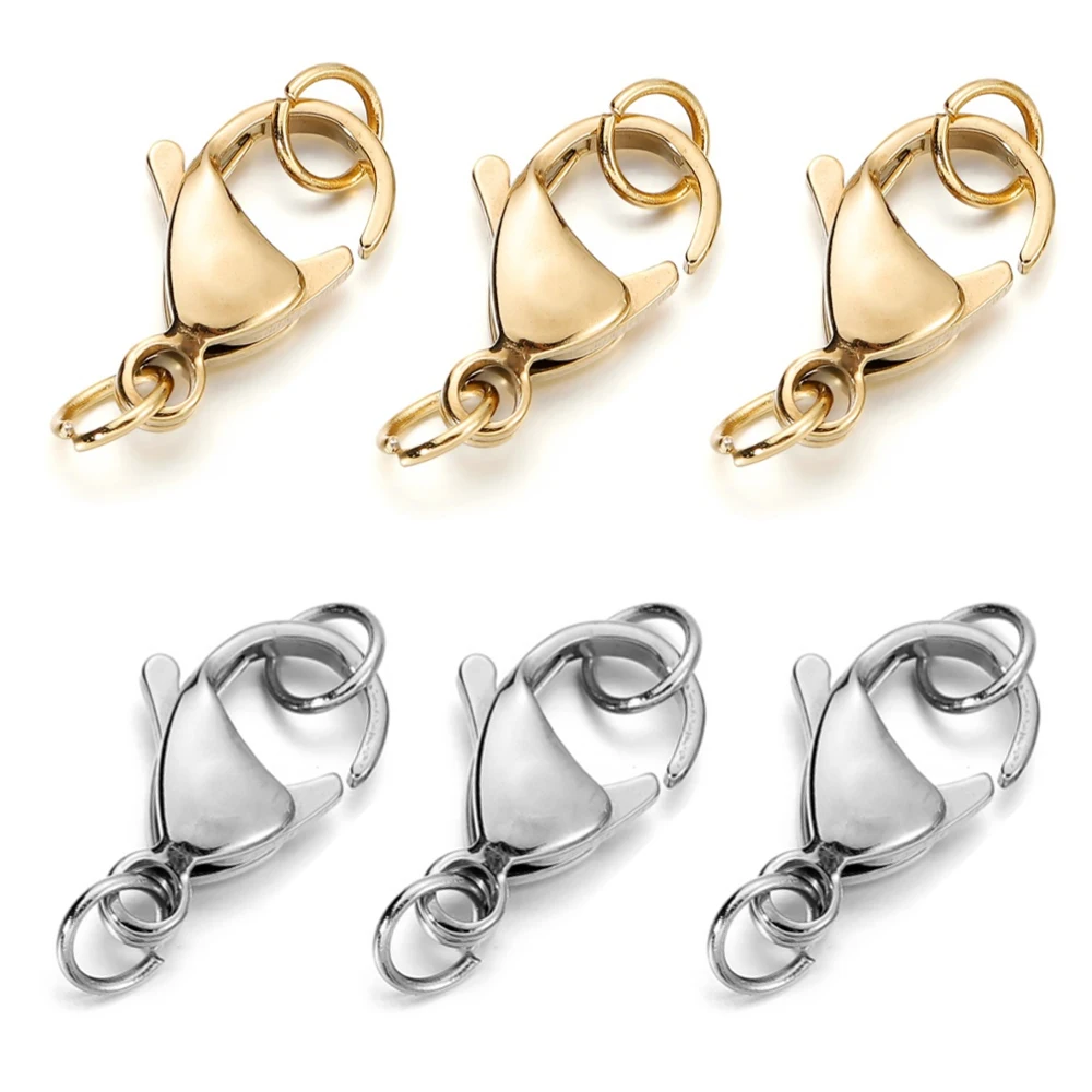 10 juegos de cierre de langosta de acero inoxidable, anillos de salto, conectores, cierre para pulsera, collar, cadenas, suministros de joyería DIY