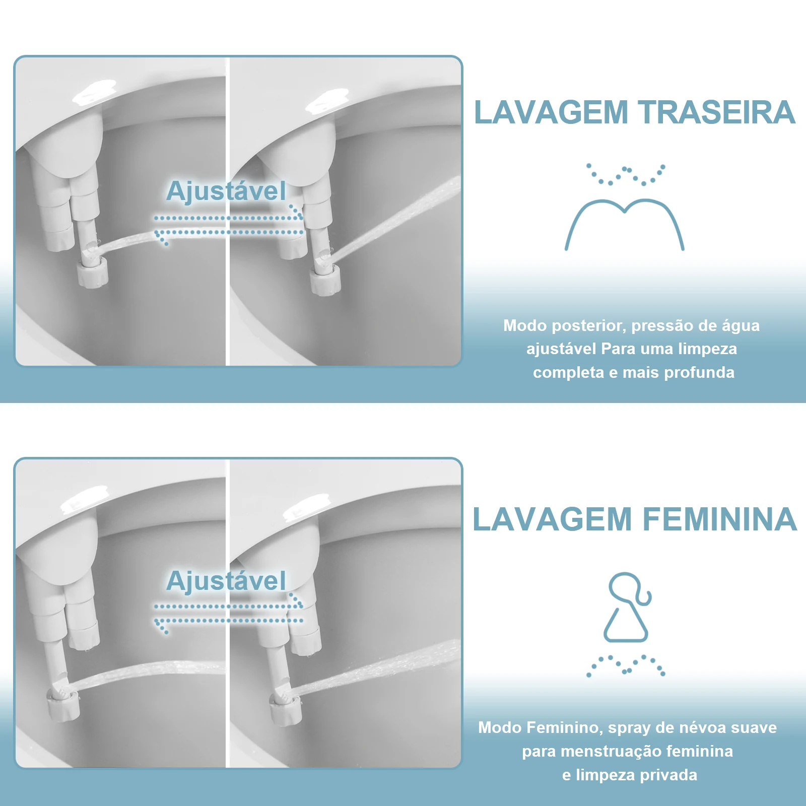 Bidê SAMODRA Ultra-Fino, Bidê Minimalista para Vaso Sanitário com Dupla Bocal (Lavagem Frontal e Traseira) Pressão de Água Ajustável, Attachment de Assento para Vaso Sanitário com Água Fresca, Fácil de Instalar.