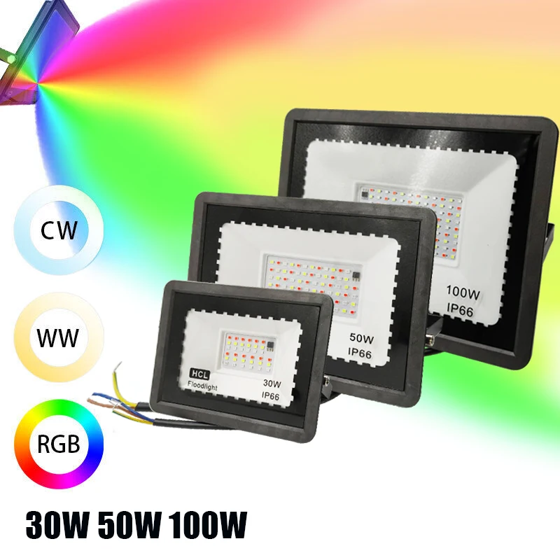 10W/30W/50W/100W RGB LED Flood Light Waterproof IP65 Outdoor Color Changing Spotlight for Outdoor Garden Party Stage Building