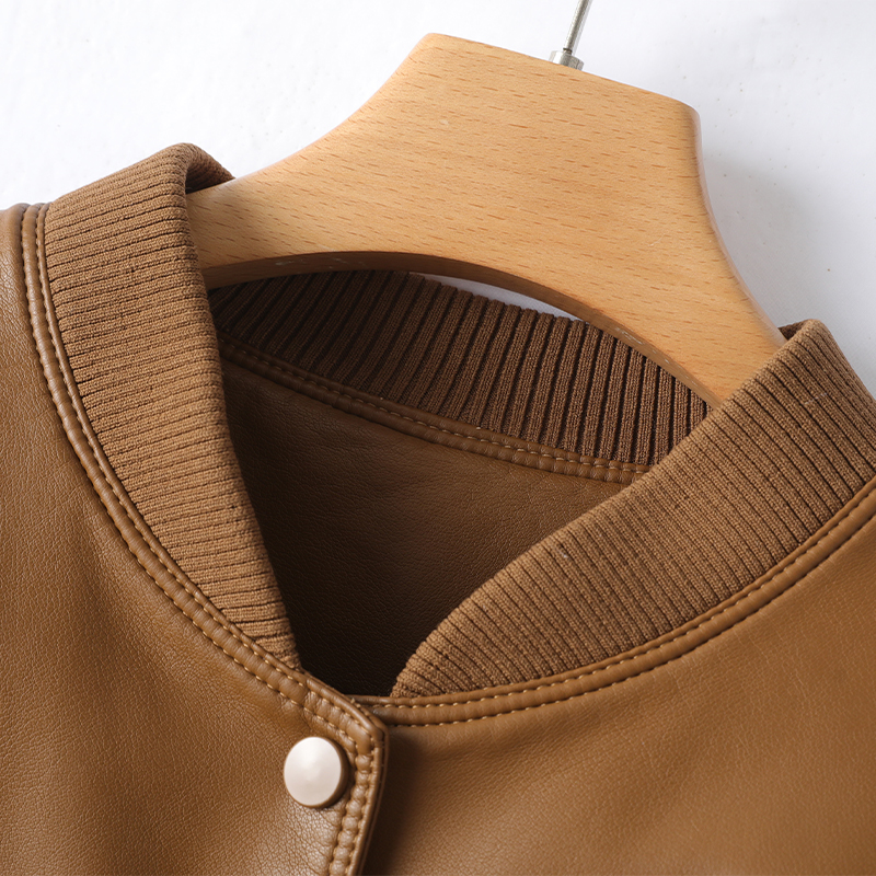 Split Schaffell Leder Jacken Frauen Stehen Kragen einreiher Kurze Mäntel Mode Lässig Damen Herbst Lose Lammfell Jacke