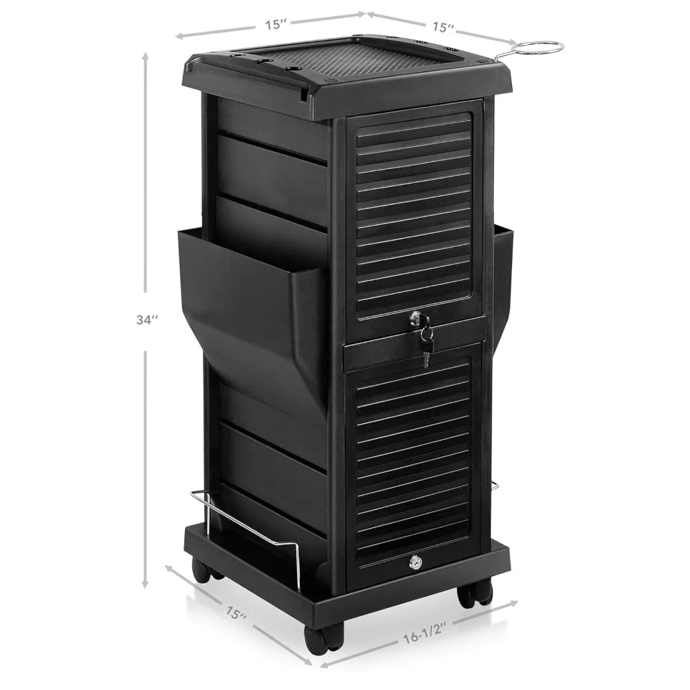 Premium Locking Rolling Trolley Cart with Pockets - Black