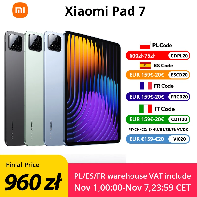 Xiaomi Pad 7 Versione Globale Mi Tablet Snapdragon 7+ Gen 3 Display 11.2" 3.2K 144Hz Adreno GPU 45W Carica Turbo 8850mAh