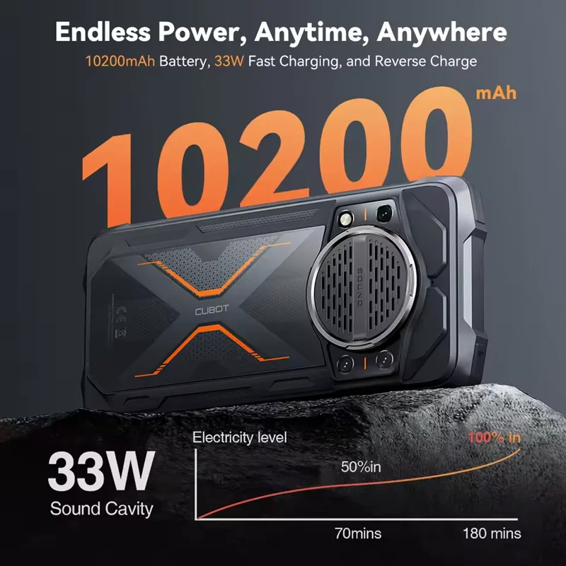 Cubot KingKong Power 3, smartfon z androidem 14, głośnik 123 dB, Helio G99, ekran 120 Hz 6,72 cala, rozszerzona do 24 GB pamięci RAM, 256 GB pamięci ROM, bateria 10200 mAh, aparat 100 MP, 4G smartphone android