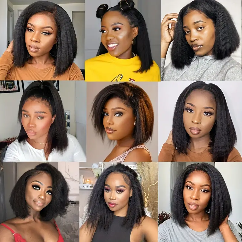 ペルー変態ストレートウィッググルーレスショートボブウィッグ人毛 13 × 4 焼きストレートレースフロントウィッグ事前摘み閉鎖ウィッグ 180%