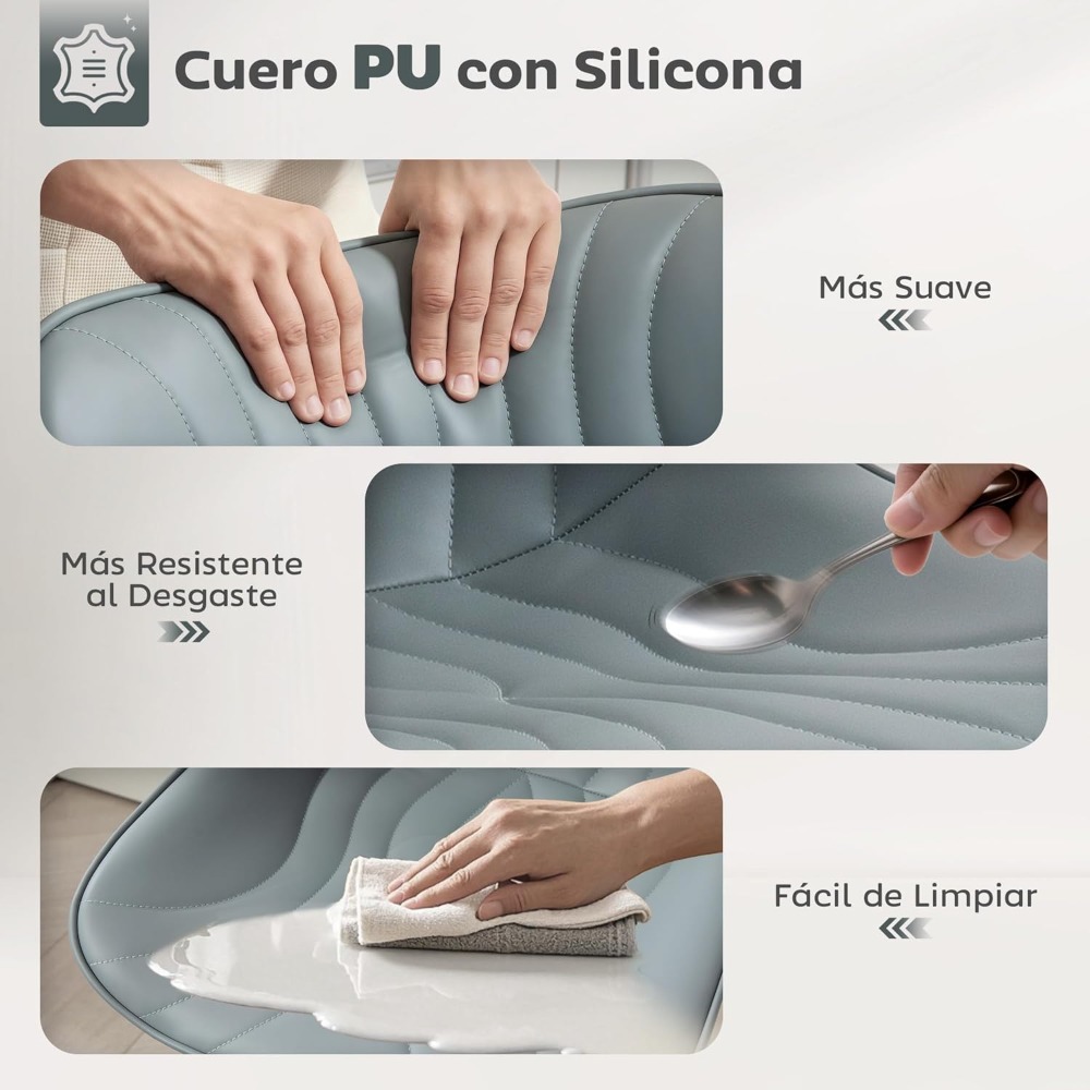 2 Taburetes de bar Taburetes de cocina giratorios con altura ajustable Respaldo de 92 - 110 cm Asiento de piel sintética Estructura de acero