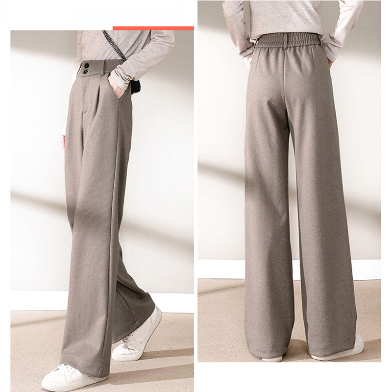 2024 herbst Winter Frauen Concise Woolen Hosen Dame Breite Bein Designer Außerhalb Hosen Weibliche Verdicken Hohe Taille Drapieren Hosen