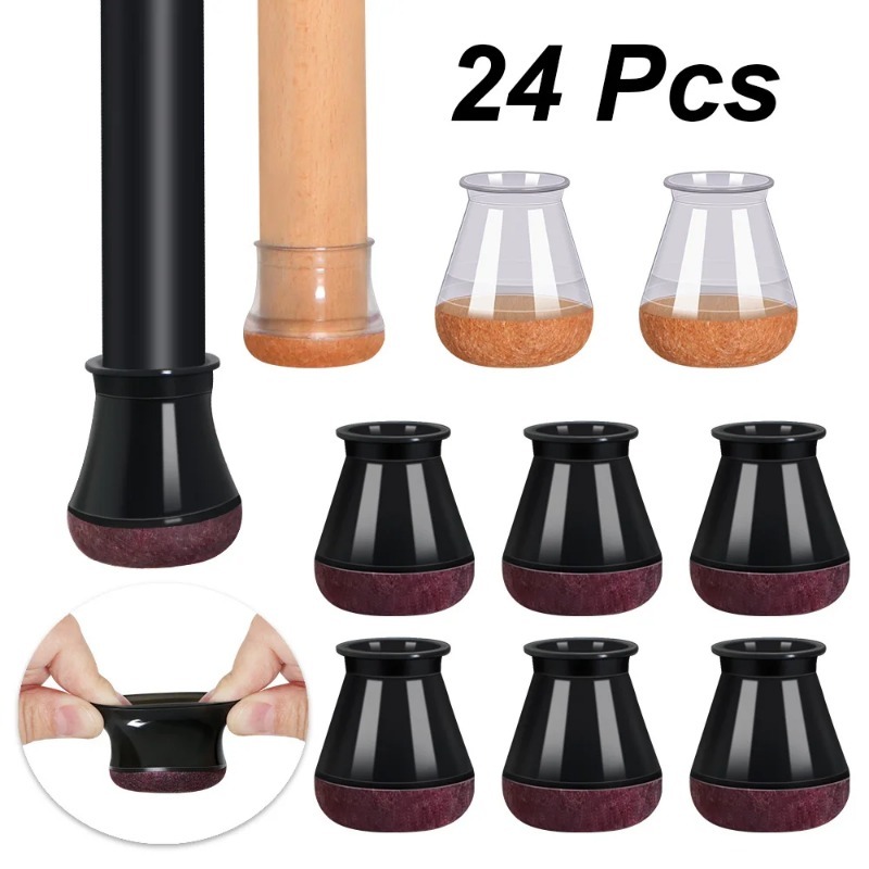24 protectores de suelo para patas de silla para suelos de madera dura, tapas de silicona para sillas, almohadillas para muebles, deslizadores, parte inferior de fieltro envuelta