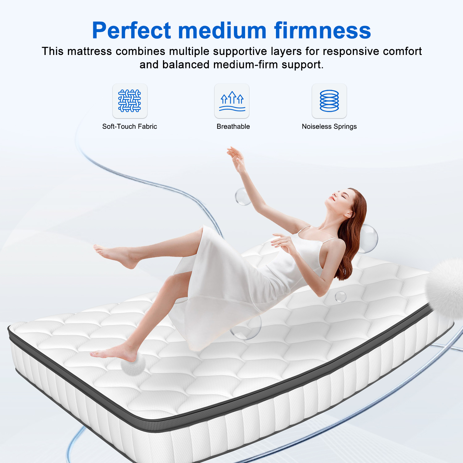 AUTHMIC Matras – Pocket Spring, 7-zone adaptieve ondersteuning, 25 cm dik, ademend en huidvriendelijk, medium stevig gevoel stil slapen