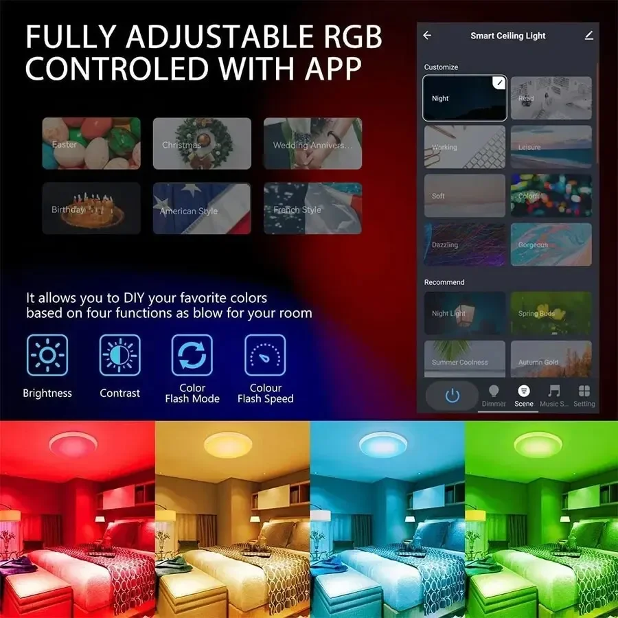 Tuya inteligentne oświetlenie sufitowe Led 220V 24V 30cm Wifi Alexa Google Home oprawa oświetleniowa do sypialni salon z funkcją ściemniania RGB