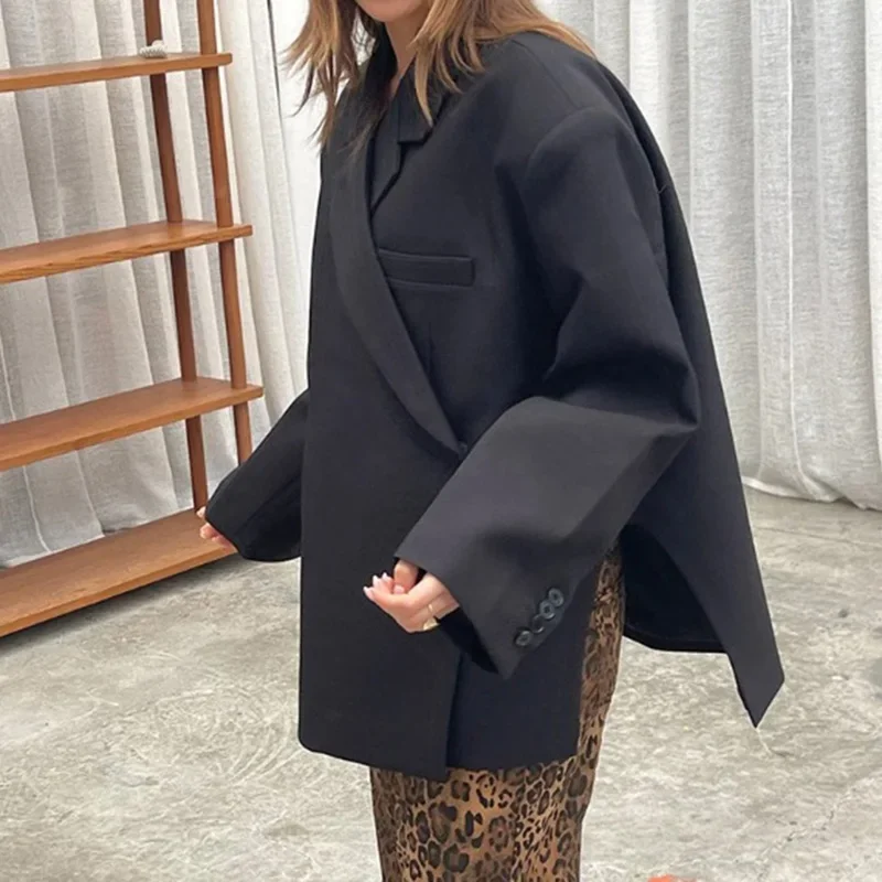 Fashion Casual Thin Suits Blazer Coat Women Solid Lapel Office Loose Lady Jacket Autumn Oversize Chic Pocket Female Outerwear