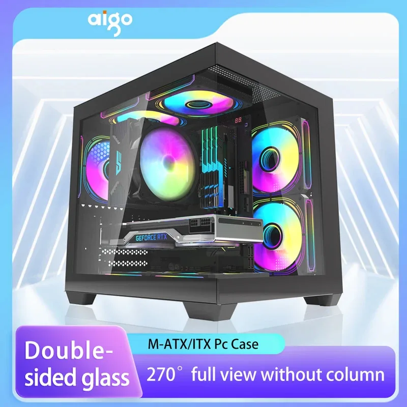 Aigo 275P caja de PC vista al mar sala de juegos ordenador de escritorio M-ATX ITX placa base vidrio templado de doble cara gabinete de jugador de PC