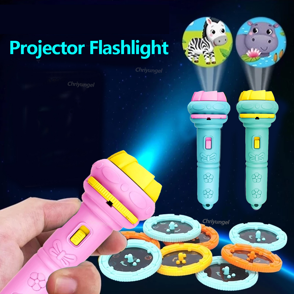 Kids Projector Flashlight with 10 Cards 80 Images Cartoon Night Light Projector Toy for Kids Bedtime Story Education Gift