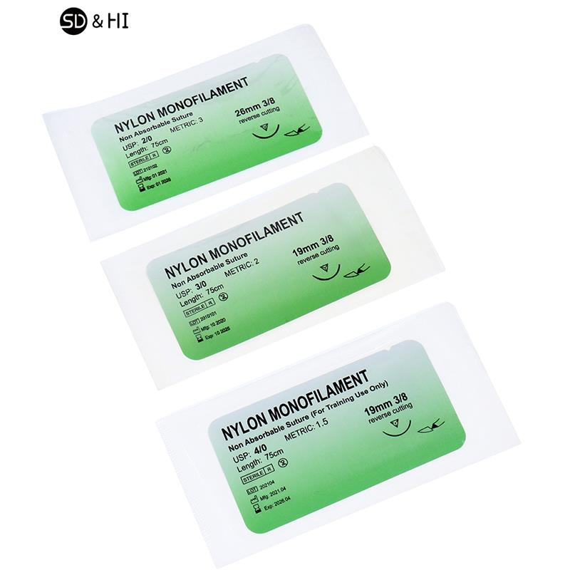 6Pcs 2/0 3/0 4/0 Needle Suture Nylon Non-injured Suture Medical Thread Tool