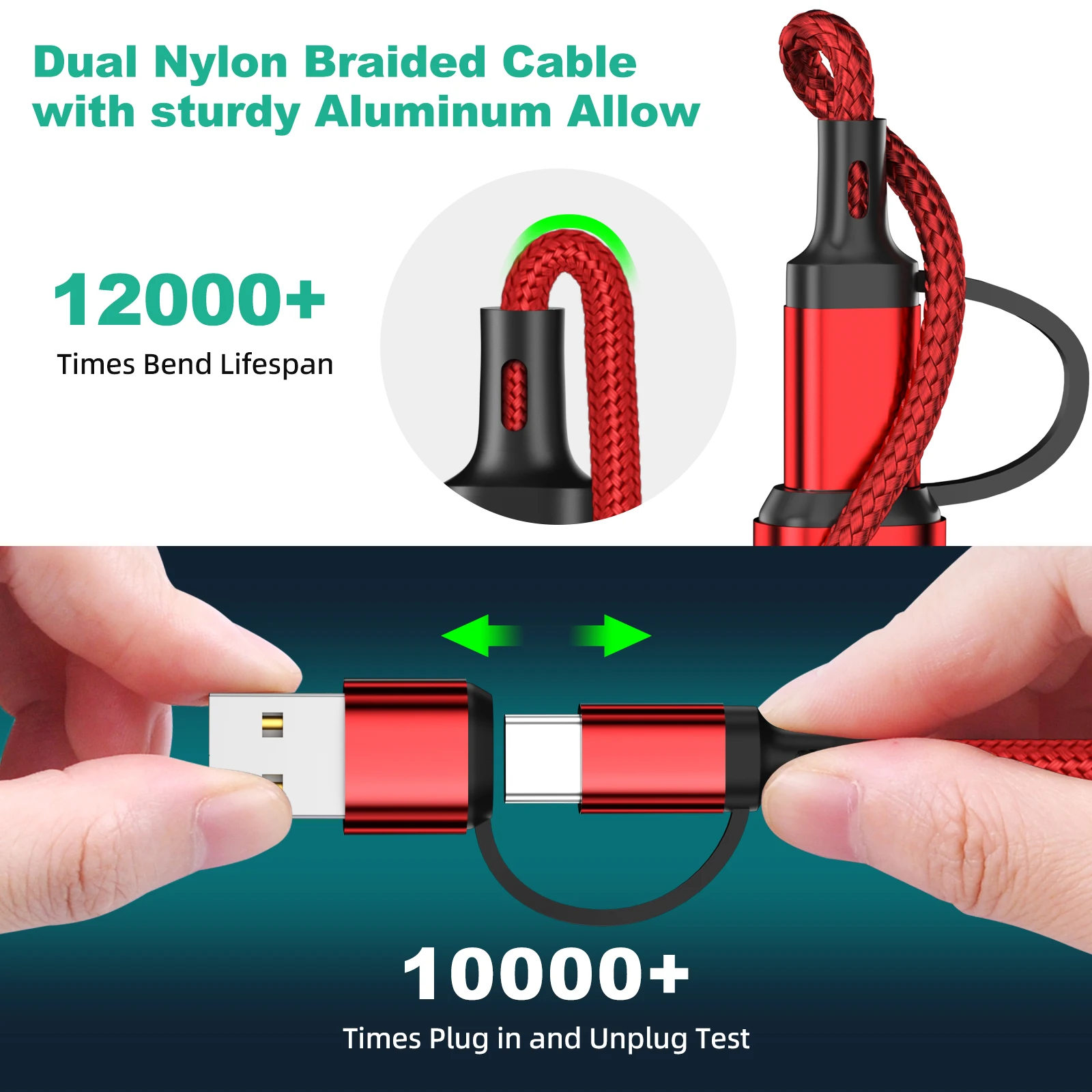 ANKNDO Cable de carga rápida 3 en 1 para Cable cargador Micro USB tipo C Cable de carga USB múltiple con puerto USB múltiple de 1,2 m