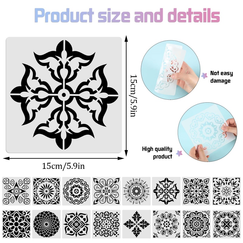 16ชิ้น/เซ็ตMandala Stencils,15ซม.Mandala DotภาพวาดStencilsสําหรับDIY Homeตกแต่งสมุดภาพลายนูนอัลบั้มแม่แบบ