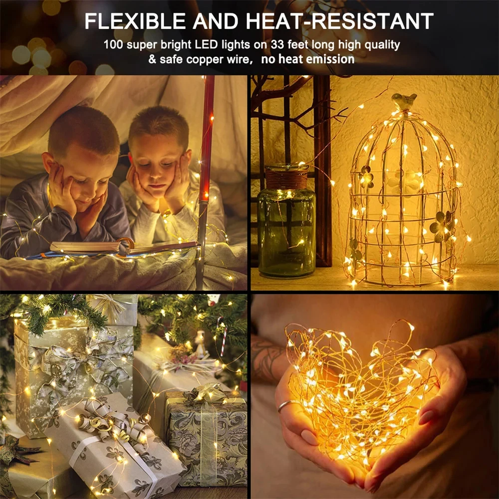 1 M-10 M USB LED String Light 8 โหมด Fairy WARM White/Cool White PARTY คริสต์มาสคริสต์มาสงานแต่งงานตกแต่ง Garland ลวดทองแดง
