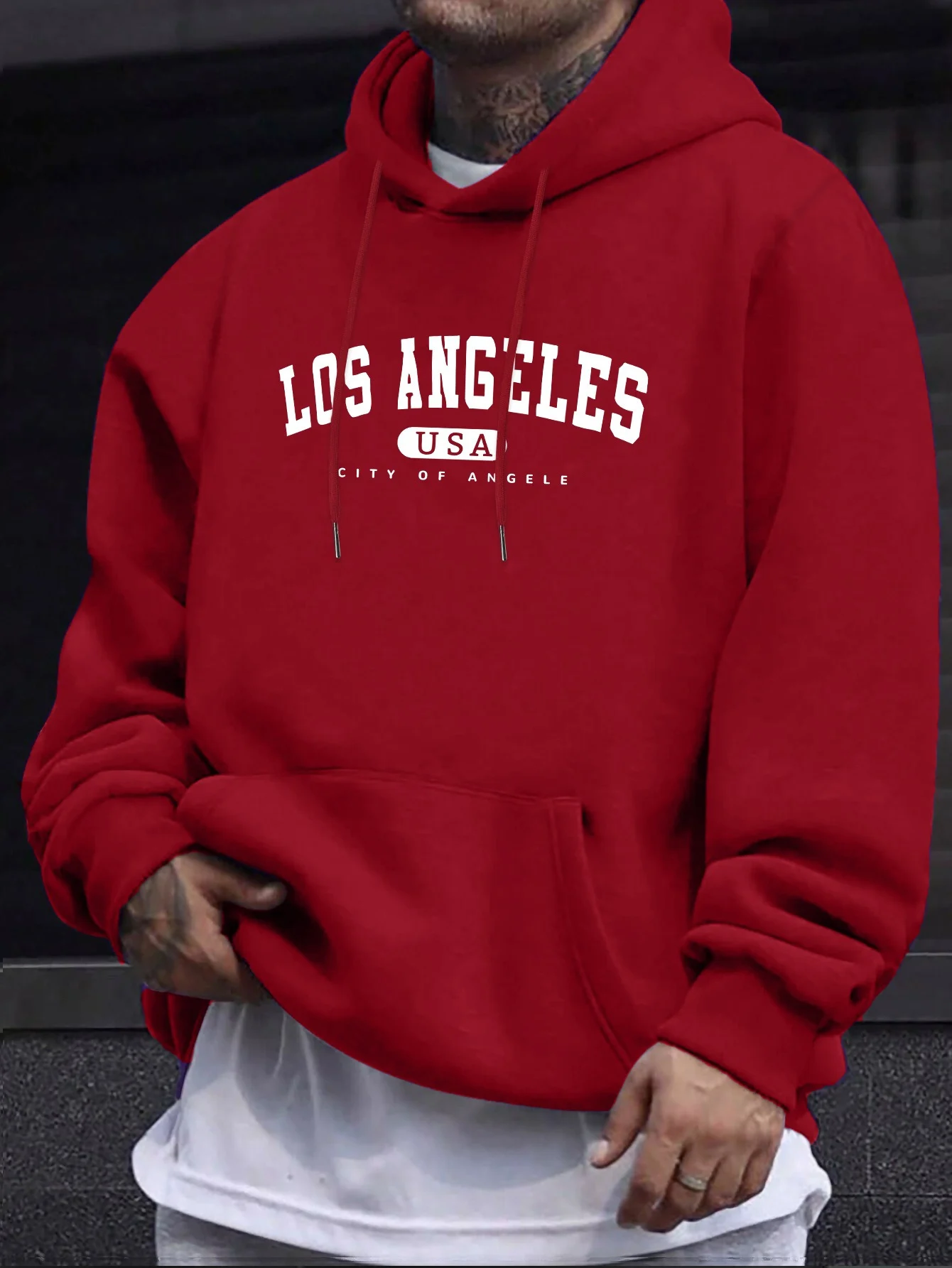 Los Ángeles Usa Print Men_s Sudaderas con capucha con estampado de cordón de manga larga Camiseta de ALGODÓN para hombres Casual Otoño Invierno