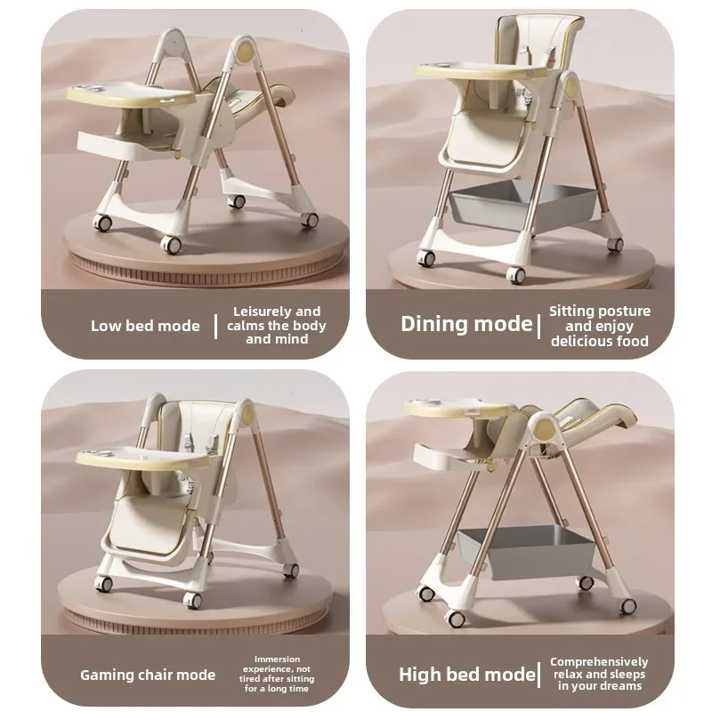 Multi Functional Baby Highchair เก้าอี้ให้อาหาร,ปรับที่นั่งเด็กเก้าอี้ล้อ, เก้าอี้สูงพับสําหรับให้อาหารเก้าอี้เด็ก