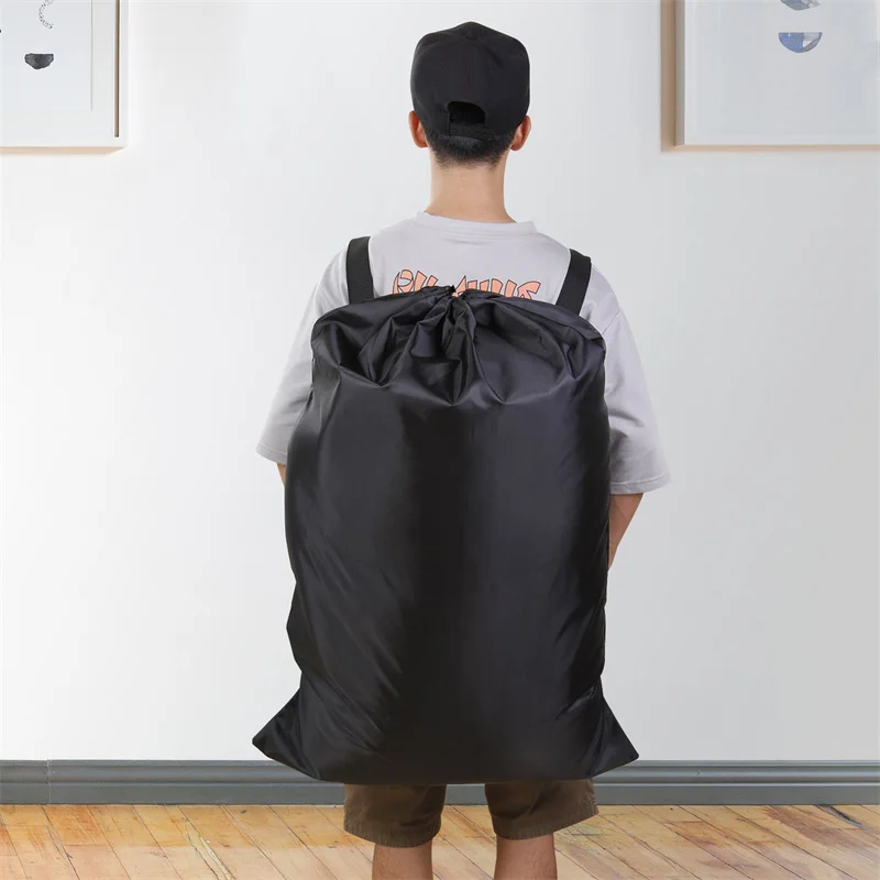 Mochila resistente al agua, bolsa de lavandería de poliéster de talla única negra, bolsa de almacenamiento de ropa grande para viajes y acampada