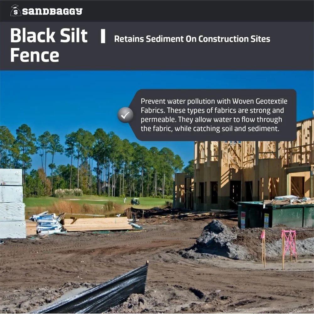 Black Silt Fence Fabric Roll 3FT x 500FT Erosion Control Sediment Retention Barrier Temporary Construction Site Fencing