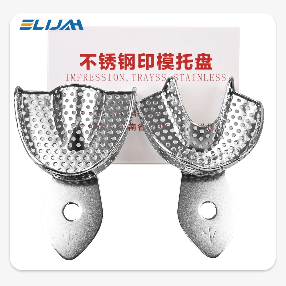 2 ชิ้นสแตนเลสสตีลทันตกรรม Impression ถาด Upper ฟันผู้ถือ Denspay Autoclavable ฟันปลอมฟันปลอมถาดทันตกรรม Lab เครื่องมือ
