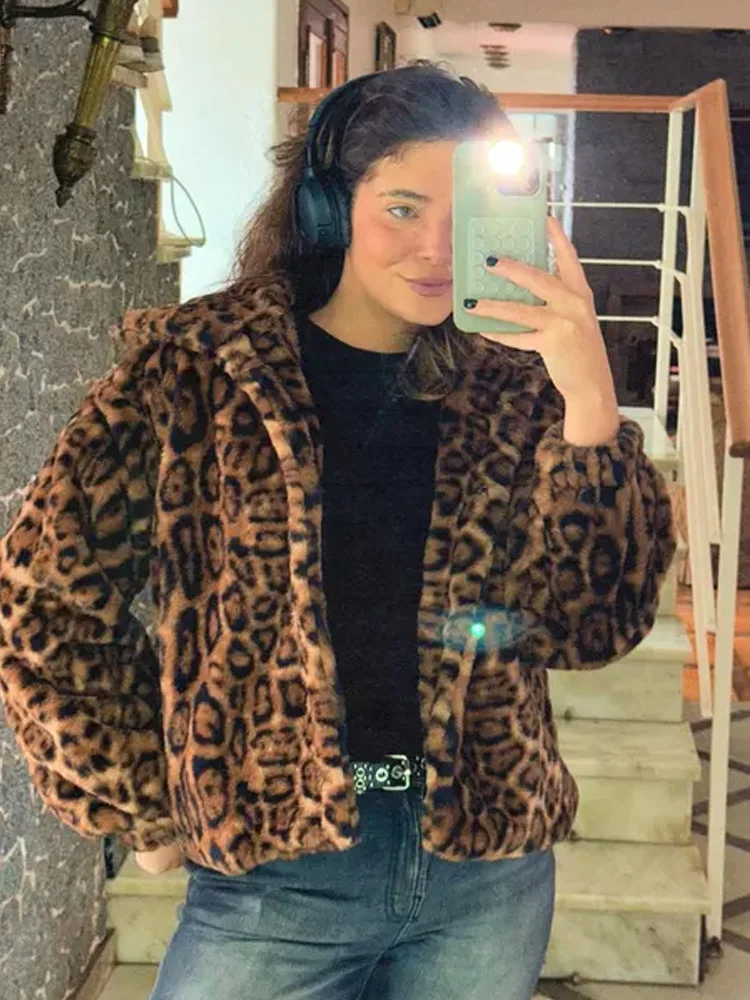 Ropa de abrigo holgada informal para mujer, Tops de otoño e invierno, abrigos con estampado de leopardo a la moda, chaquetas, cárdigan, ropa