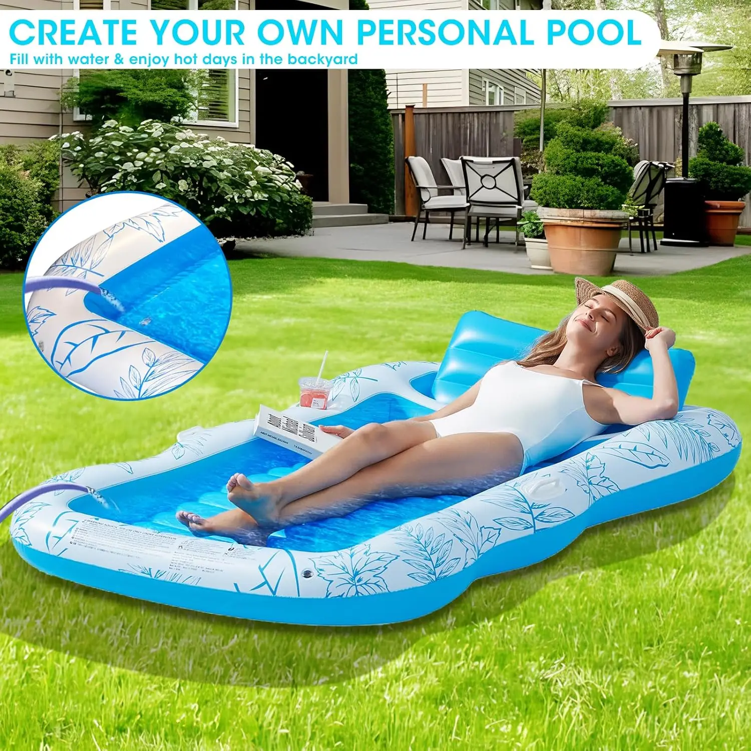 PVC Inflatable Pool Lounger Float 82*54 Inch Beach Sun Tanning Float Raft With Drink Holder Swimming Mattress Mat