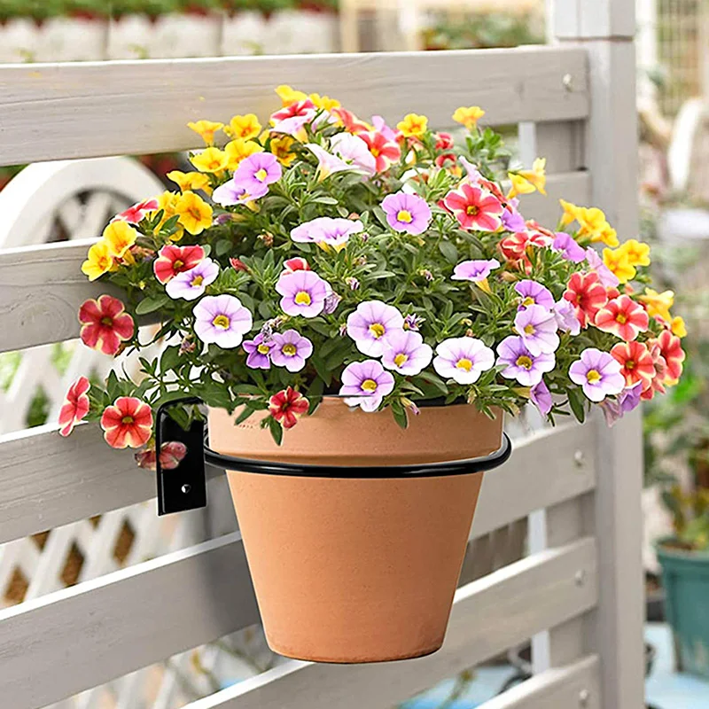 Cabide de parede de metal, Flowerpot Holder Ring Varanda Planter Pots Tray Rack, Decoração para casa, Suporte exterior e interior