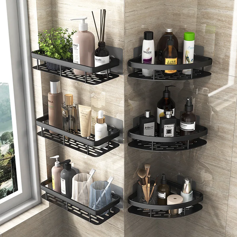Prateleira do banheiro organizador de armazenamento de maquiagem liga alumínio shampoo rack chuveiro acessórios do banheiro sem broca prateleira parede