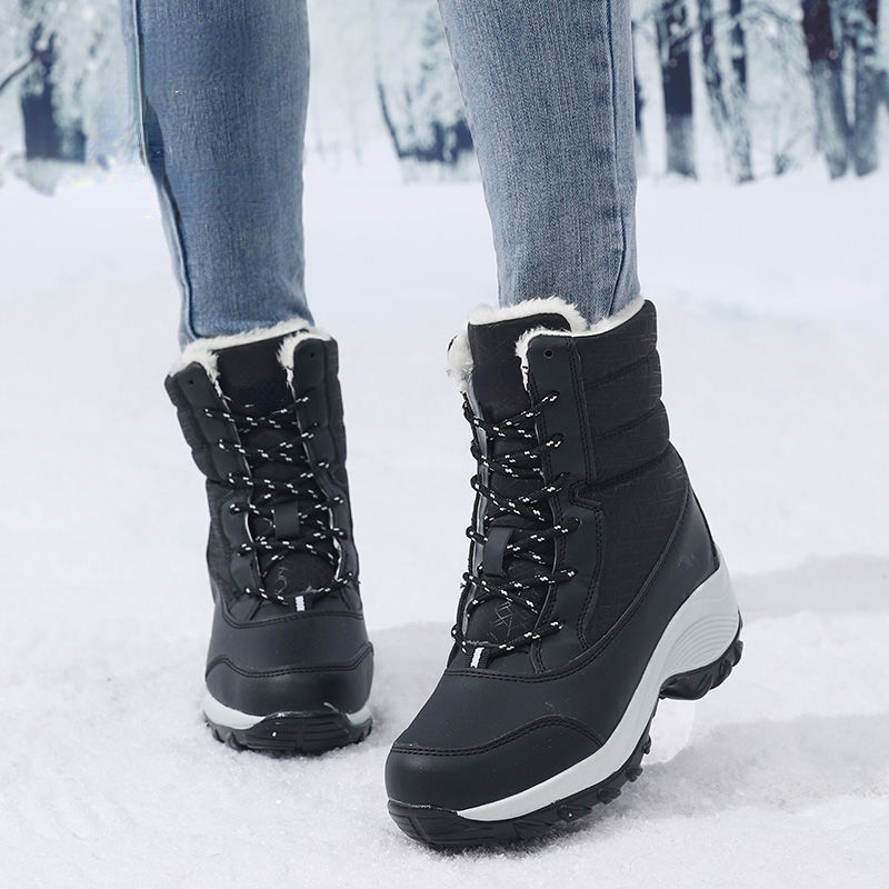 Botas Ankel para mujer, botas de nieve cálidas para exteriores, plataforma gruesa, zapatos cálidos antideslizantes impermeables, botas de mujer informales de talla grande