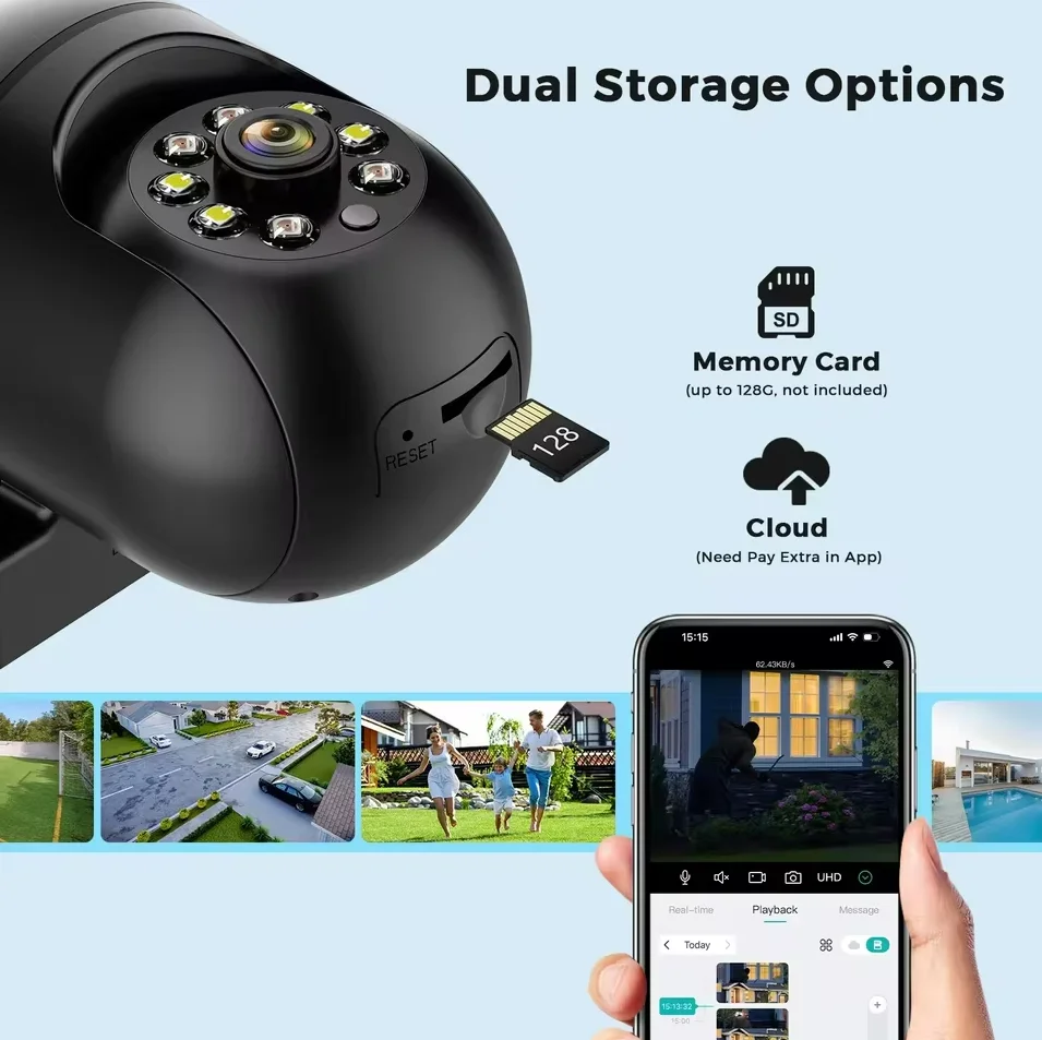 Licht Alarm CCTV Camera5MP Camera's 2.4G Wifi Kleur Nachtbewaking IP Buiten Humanoïde Tracking Thuis 4.0X Zoom Geen Ad APP